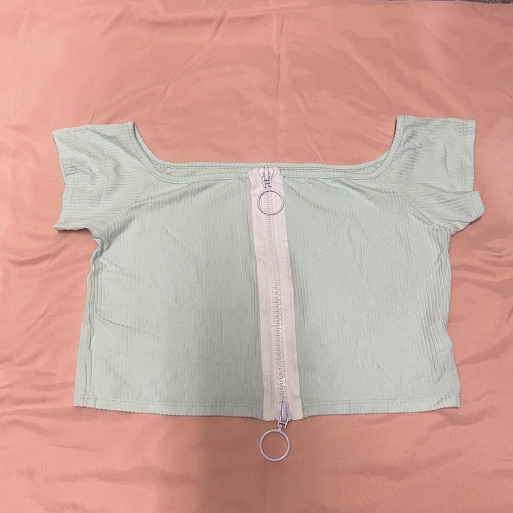Emma & Sam Light Blue Zip-Up Crop Top